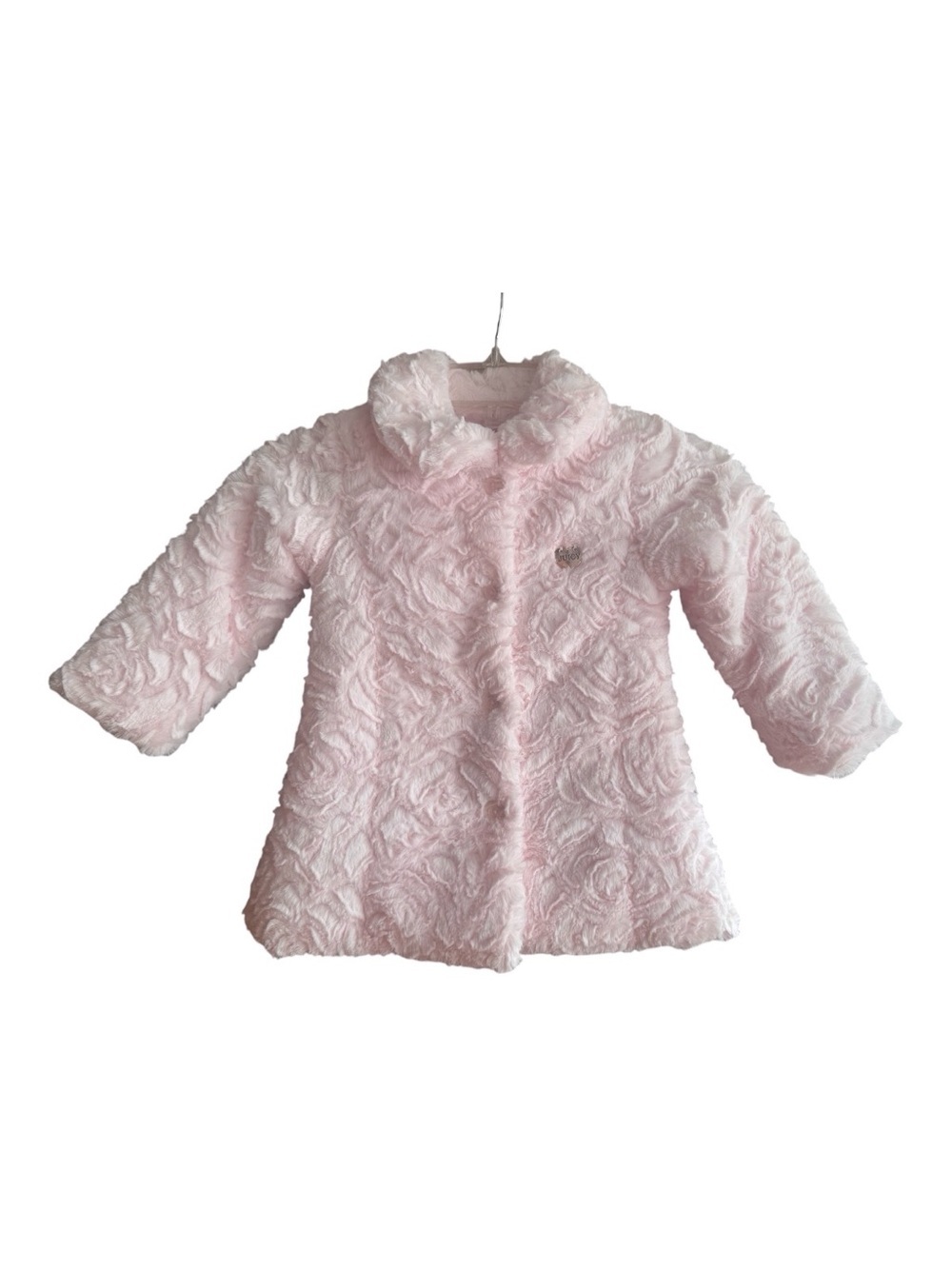 Juicy Couture Toddler Faux Fur Coat Pink Rosette Plush Glam Princess Jacket 3T - Picture 2 of 10